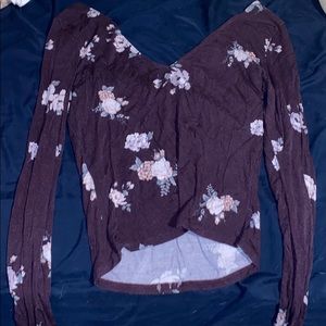 Flowered Long Sleeve V Neck
